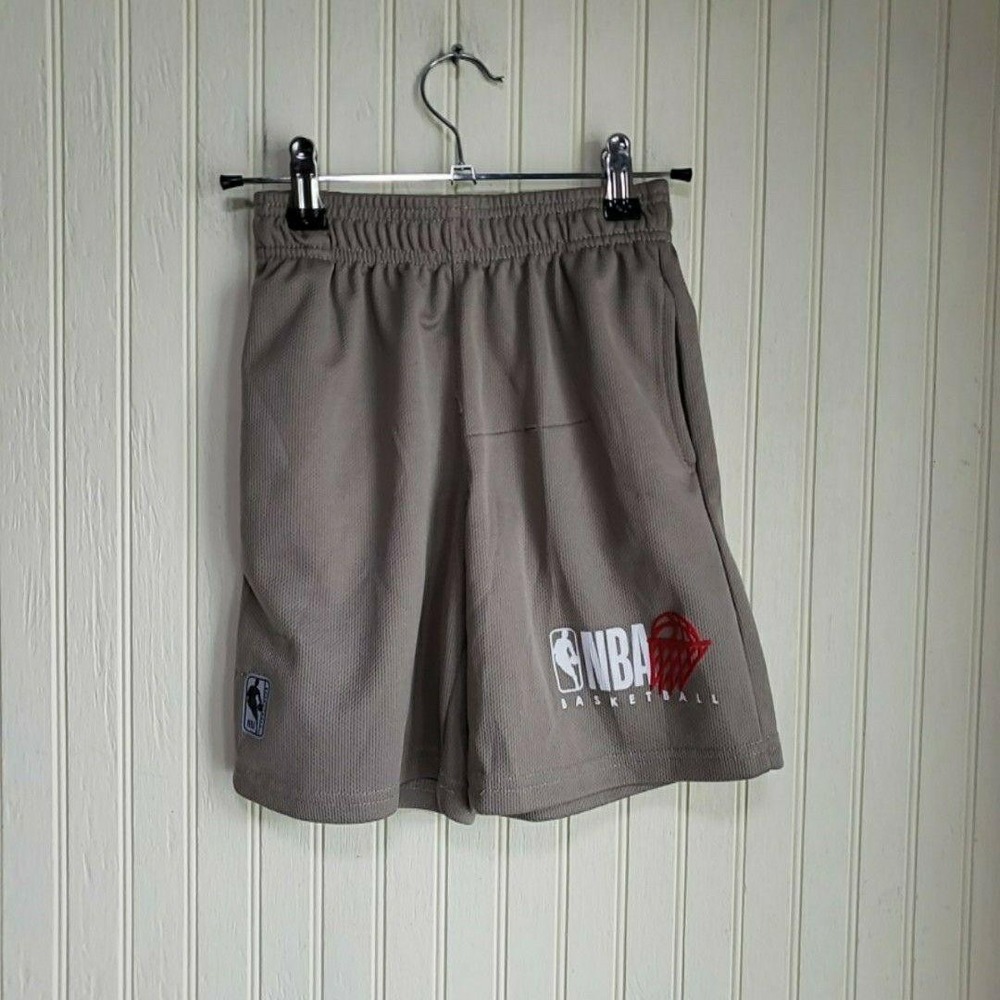 NBA Basketball Shorts Boys 8 Beige Mesh Elastic Waist Athletic Pockets Casual